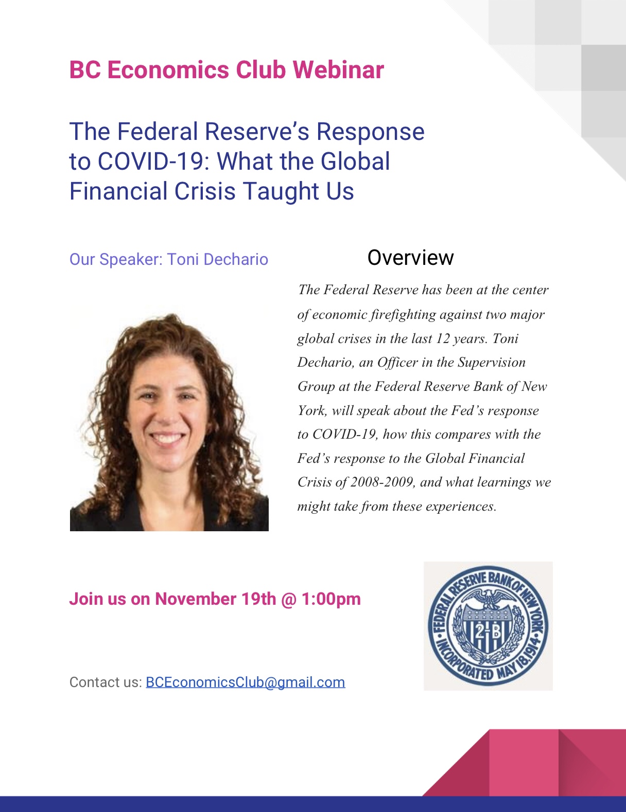 Webinar—The Federal Reserve's Response to COVID-19: What the Global Financial Crisis Taught Us, With Toni Dechario