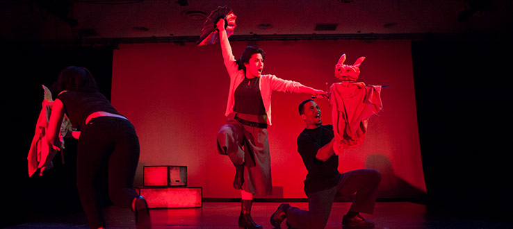1<p>A dramatic scene unfolds in “She Kills Monsters”: a 2013 graduate theater production.</p>