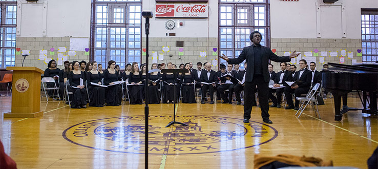February 2018: The John Hope Franklin Memorial Day Freedom Concert featured the Brooklyn College Symphonic Choir, Conservatory Singers, and the Glee Club.