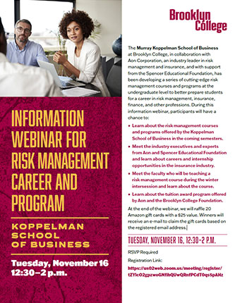 Flyer for Information Webinar for Risk Management Career and Program