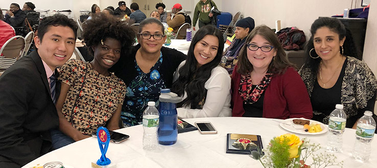 CHST students, alumna, staff and faculty receive recognition at the SOFEDUP Club Awards Dinner. L to R: Alan Pan, Breyana Esterene, Jennifer De La Cruz, Victoria Martinez, Melissa Morgenlander and Angie Wassif 