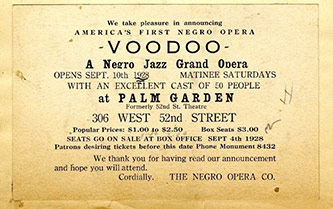 Postcard-sized advertisement for <em>Voodoo</em> (1928), H. Lawrence Freeman Papers, Series VIII, Box 59.
