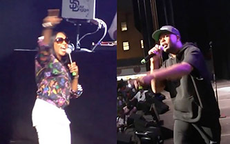 (L-R): MC Lyte and Milk Dee of Audio Two performing at Coney Island Ampitheater, June 20, 2018, screen captures from Big Daddy Kane: Long Live the Kane 30th Anniversary