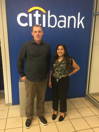 Farjana Rohman ’09, a vice president at Citigroup, with her mentee, John Morrison ’17