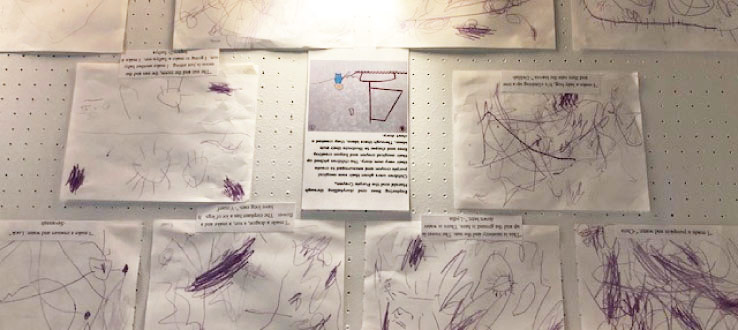 The children create their own interpretive artwork based on the children's book, Harold and The Purple Crayon.
