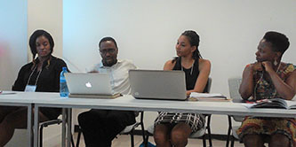 Ranjitsingh (third from the left) and Brooklyn College colleagues at the Caribbean Studies Association meeting, 2016.