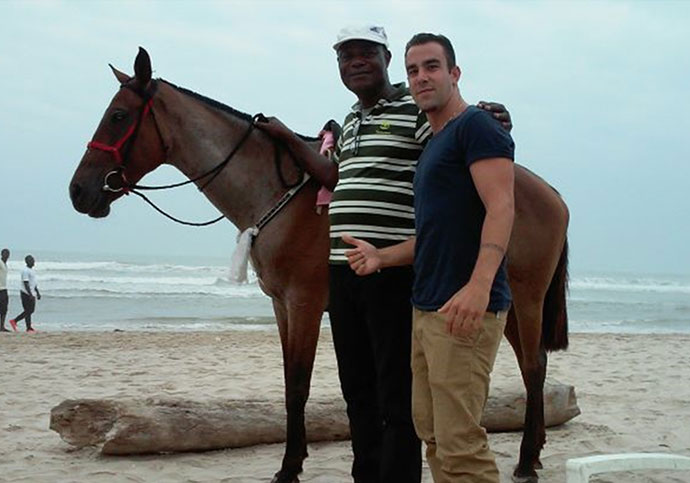 With Guide Emmanuel Tetteh at Labadi Beach, Accra, Ghana.