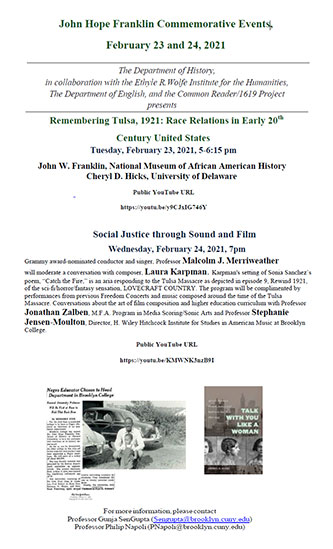 Poster for the John Hope Franklin Commemorative Events, February 23 and 24, 2021
