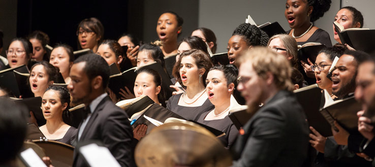 The Symphonic Choir, Conservatory Singers, and Glee Club will present a concert ranging from choral masterworks to gospel and folk music on Wednesday, April 26 in the Claire Tow Theater.