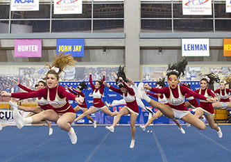 Brooklyn College cheerleading team performong one of their many routines during the finals at Lehman College.