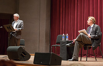 Paul Krugman and Thomas Frank at the 2015 Robert L. Hess Memorial Lecture. 