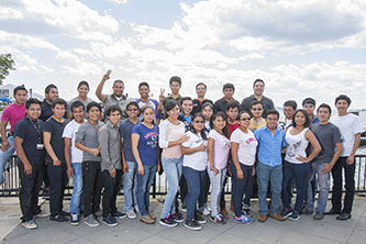 The students from the Mexican state of Puebla were excited to head down to Battery Park and catch a glimpse of the Statue of Liberty (just out of view) and embrace its message of inclusion.