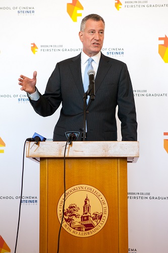 New York City Mayor Bill de Blasio said that Brooklyn College's Barry R. Feirstein Graduate School of Cinema inaugural class contained New York's finest young filmmakers. 