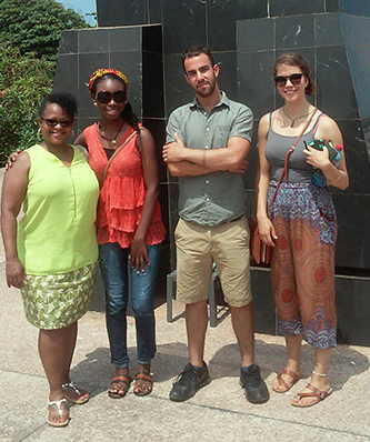 Student participants, including Derek Norman, third from the left, in Brooklyn College's Summer Seminar in Ghana with the program's director Professor Lynda Day