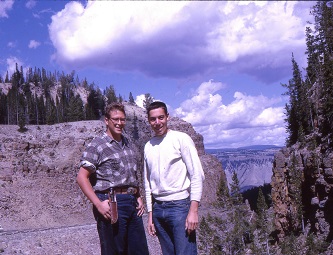 Birnbaum (right) in the summer of 1964, after graduating from Brooklyn College. He and a friend pose just outside of Yellowstone National Park during a cross-country trip.   