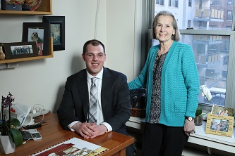 Senior John Morrison (left) says the generosity and dedication of alumni and donors like Brooklyn College Foundation trustee Lorraine Laighold '64 (right), will make it possible for him to excel in his chosen field post-graduation. 