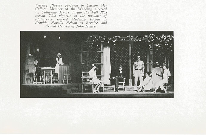 A page from the 1958<em> Broeklundian</em> yearbook shows  student Novella Nelson as Bernice in a Brooklyn College production of Carson McCullers' <em>The Member of the Wedding</em>.