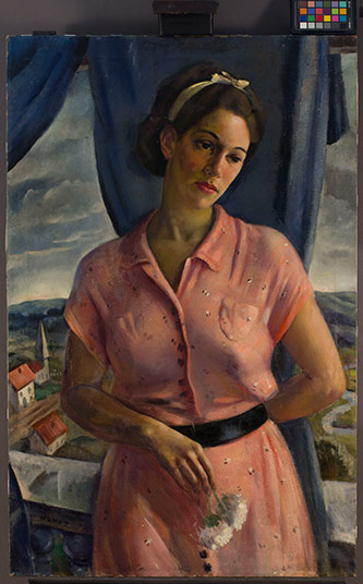 Allen Hermes, <em>Jean </em>(1935–1943). Oil on canvas. 39-1/2in x 25in, one of 13 restored paintings in the Brooklyn College collection of WPA-era paintings.