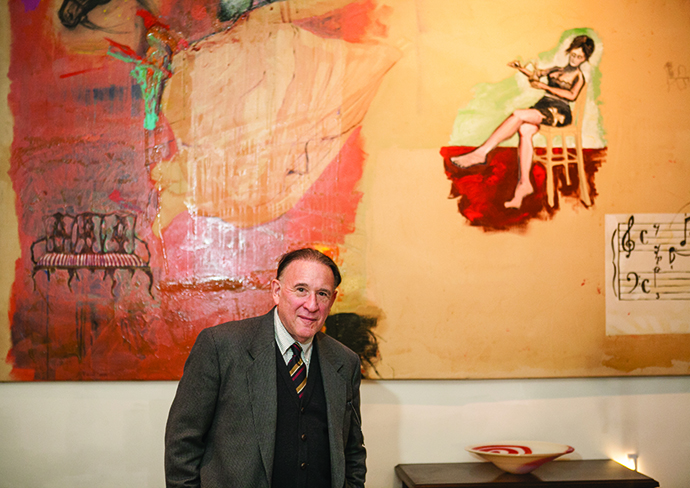 Newly Named Farash Fellow Professor Archie Rand of the Brooklyn College Department of Art in front of his 1982 painting <em>Fragrance</em>