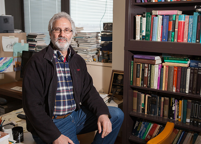 Psychology Professor Andrew Delamater in his office. Photo by David Rozeblyum.