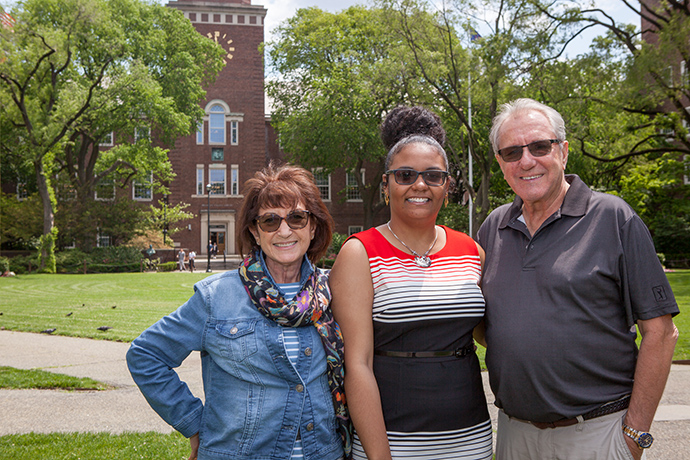 Susan Lee (Stecker) Walling '66, left, with Belicia Bethel (center) and Bob Walling. 