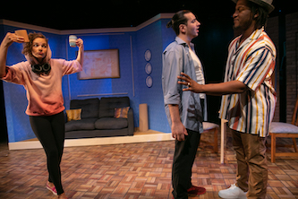 (Left to right) Dominika Handzlik, Brendan Ahmed, and Edward Wosu perform in The Motherf*cker with the Hat, which kicked off the Fall 2022 theater season at Brooklyn College on Sept. 30. 
