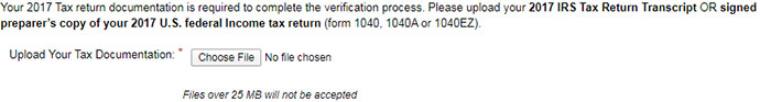 Image of an upload box indicating what tax documentation to upload and a rectangular upload button.