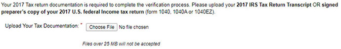 Image of an upload box indicating what tax documentation to upload and a rectangular upload button.