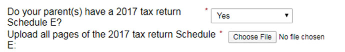 Screenshot of section of electronic an electronic dynamic form showing what tax information needs to be uploaded. The upload box and text indicating what needs to be uploaded are highlighted in a red border. 