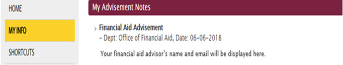 See your financial aid advisor's name along with his or her e-mail.